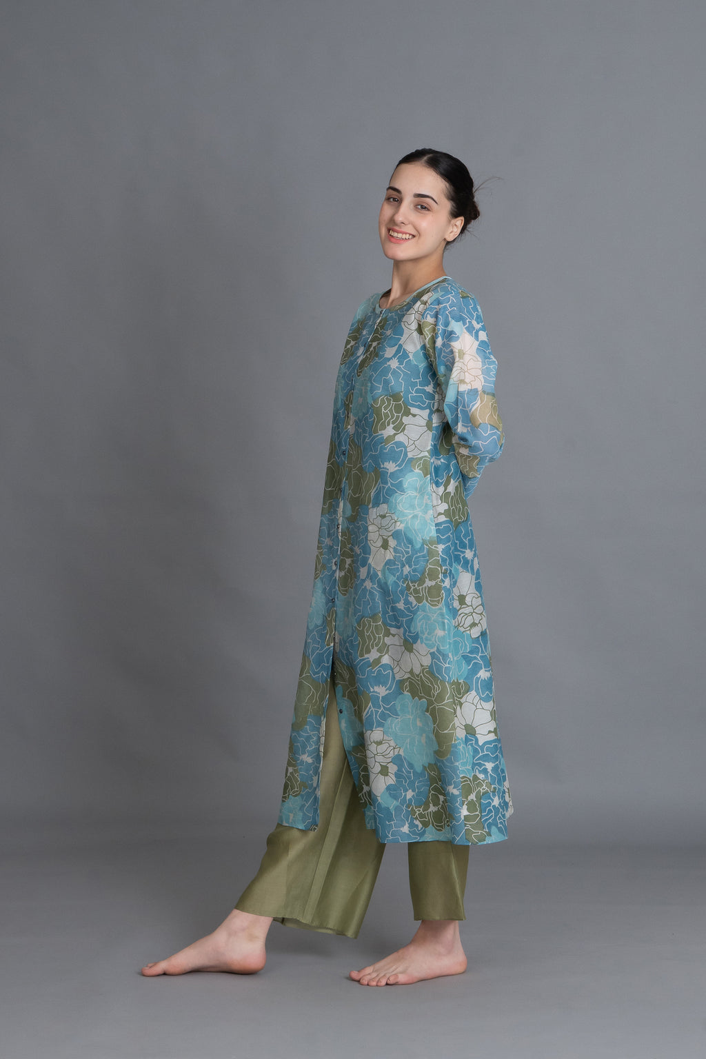 Ocean Blue Floral Print Kurta Co-ord