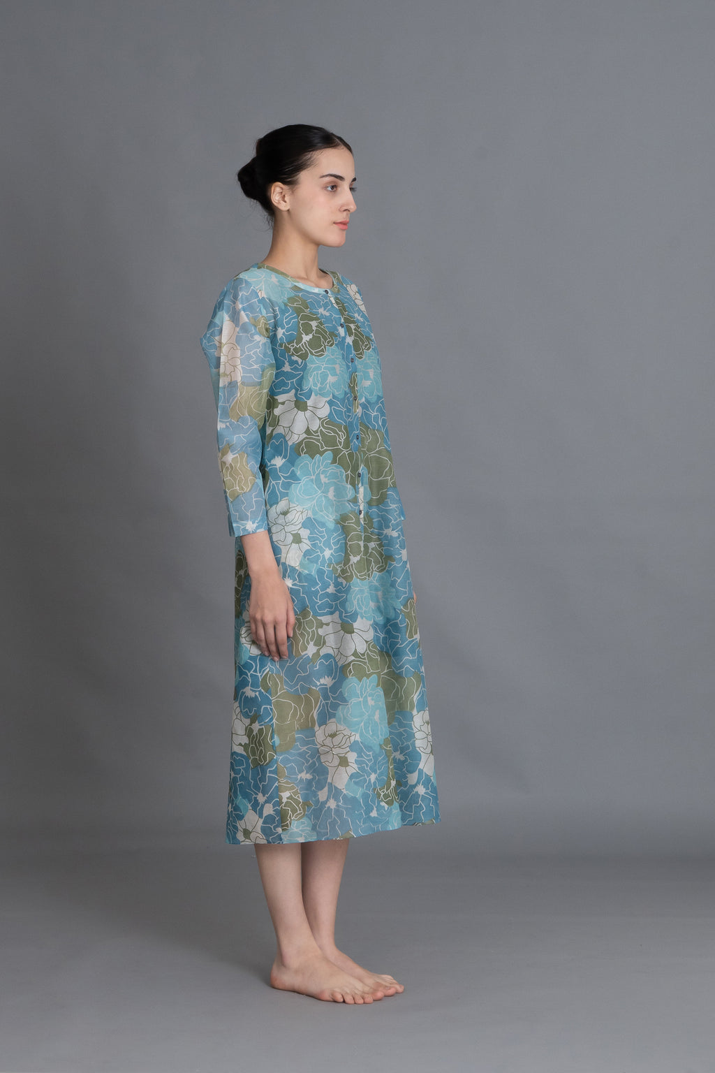 Ocean Blue Floral Print Kurta