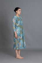 Ocean Blue Floral Print Kurta