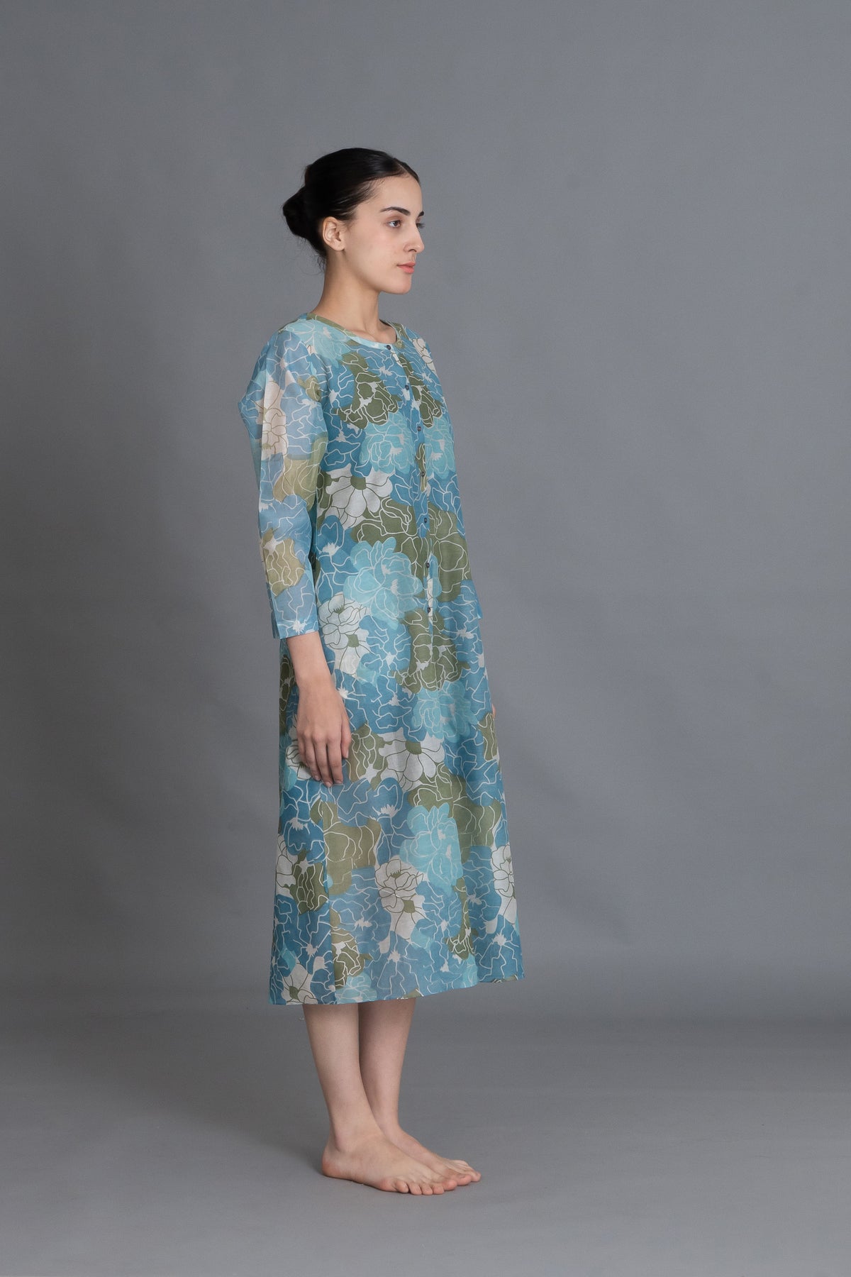 Ocean Blue Floral Print Kurta