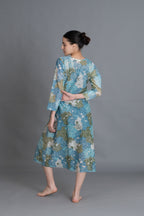Ocean Blue Floral Print Kurta
