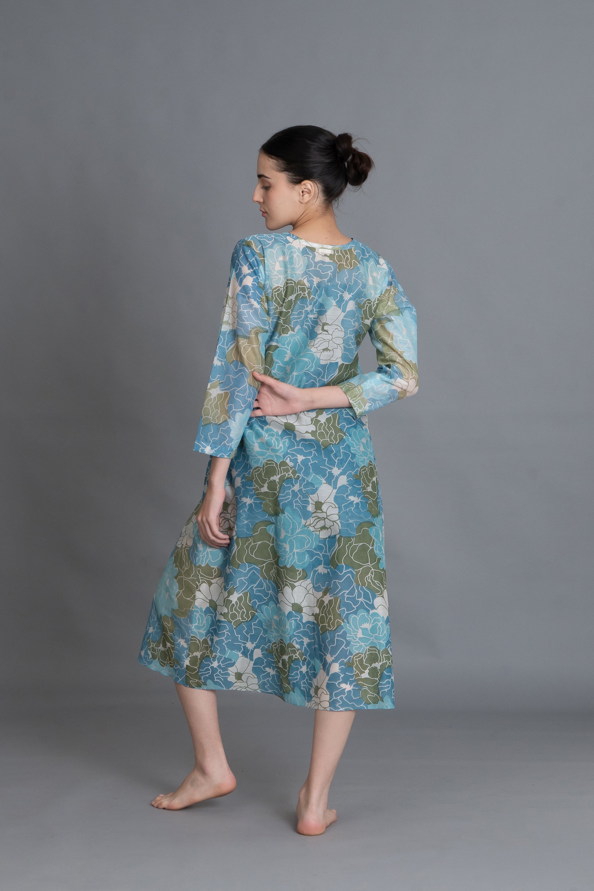 Ocean Blue Floral Print Kurta