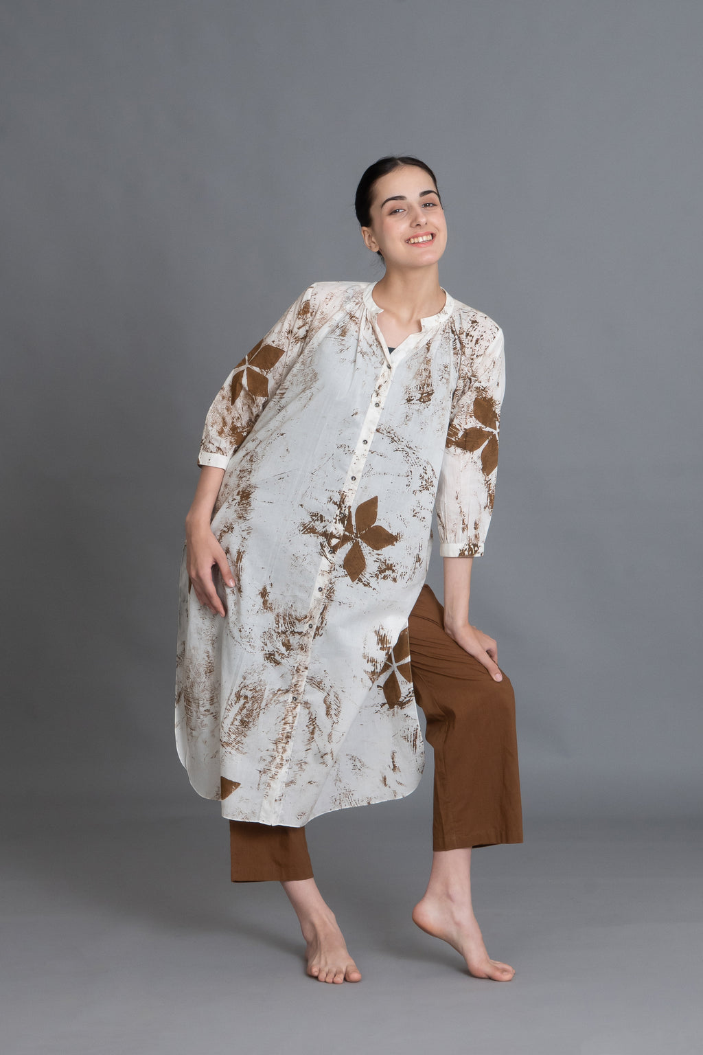 Earthy Brown Print Dress Co-ord
