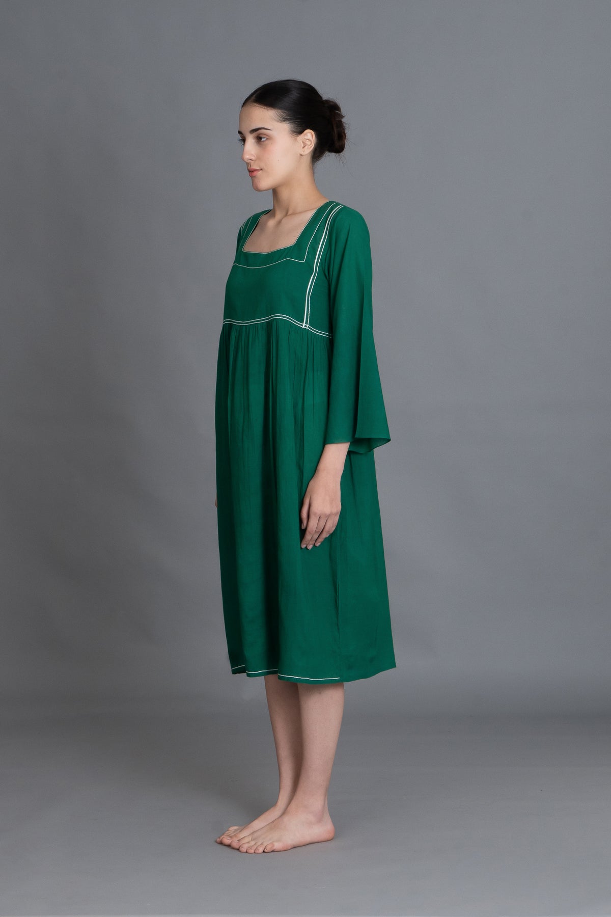 Green Square Neck Dress