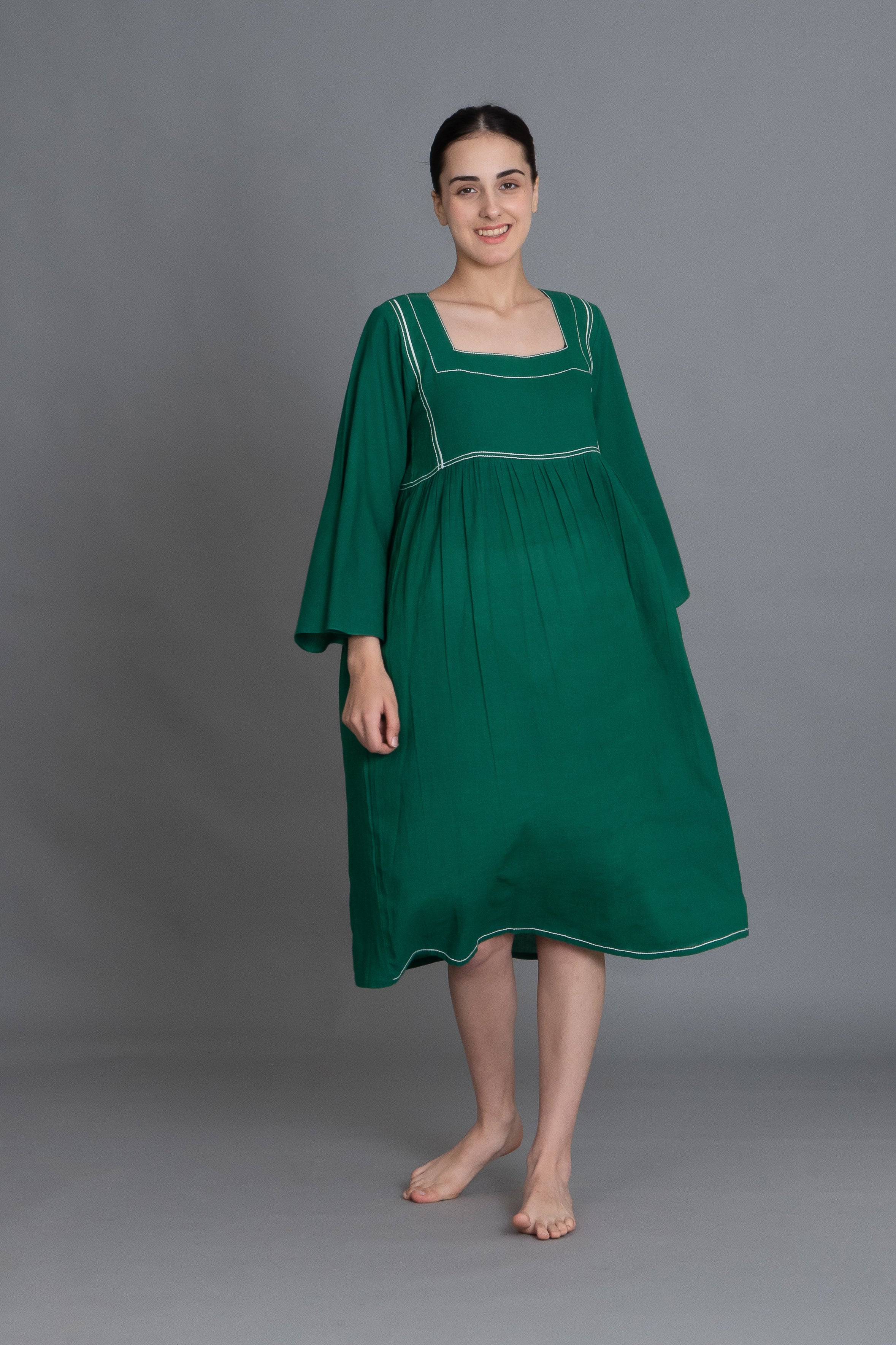 Green Square Neck Dress