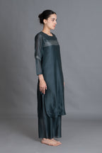 E-Mint Embroidery Dress with Embroidried Bottom