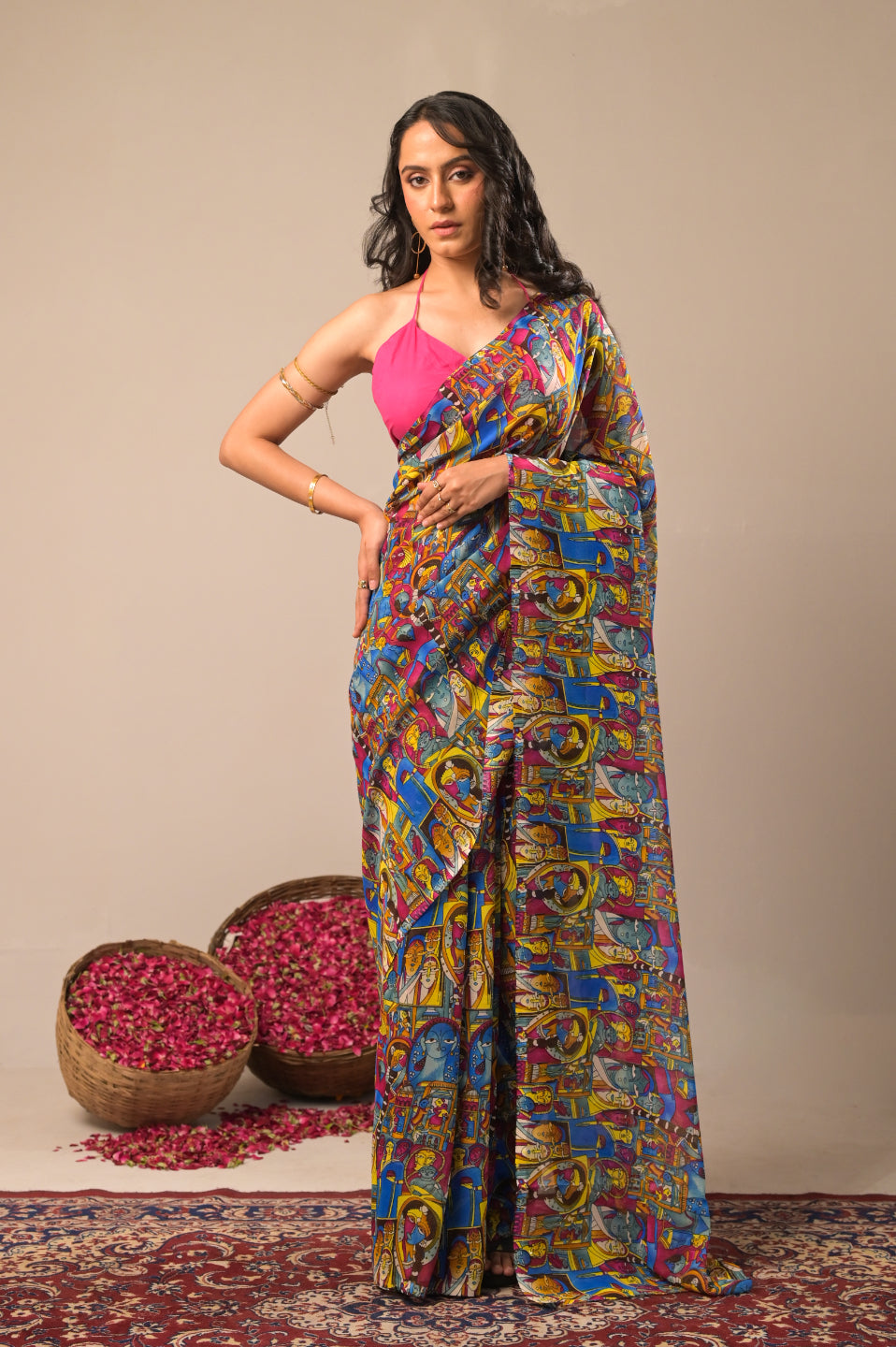 Arekaa Multicolor Jamini Heritage Pure Georgette Digital Print Saree For Womens