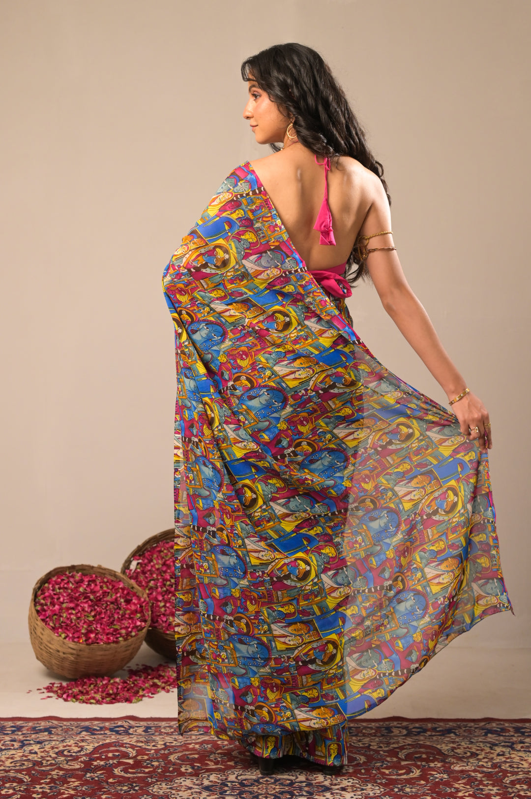 Arekaa Multicolor Jamini Heritage Pure Georgette Digital Print Saree For Womens
