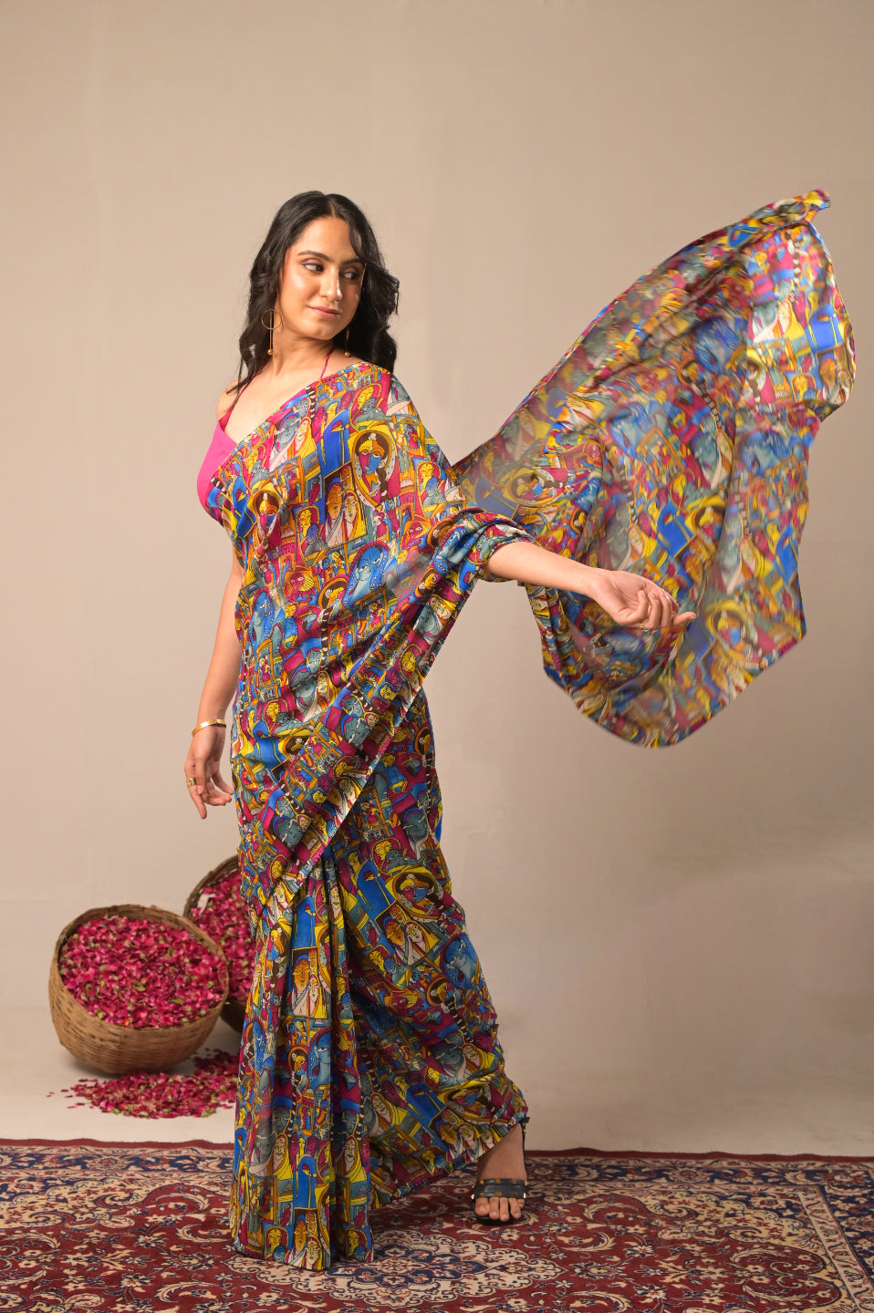 Arekaa Multicolor Jamini Heritage Pure Georgette Digital Print Saree For Womens