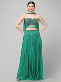 Emerald Green Corset with pleated Skirt & Dupatta