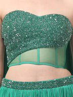 Emerald Green Corset with pleated Skirt & Dupatta
