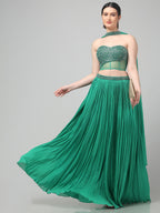 Emerald Green Corset with pleated Skirt & Dupatta