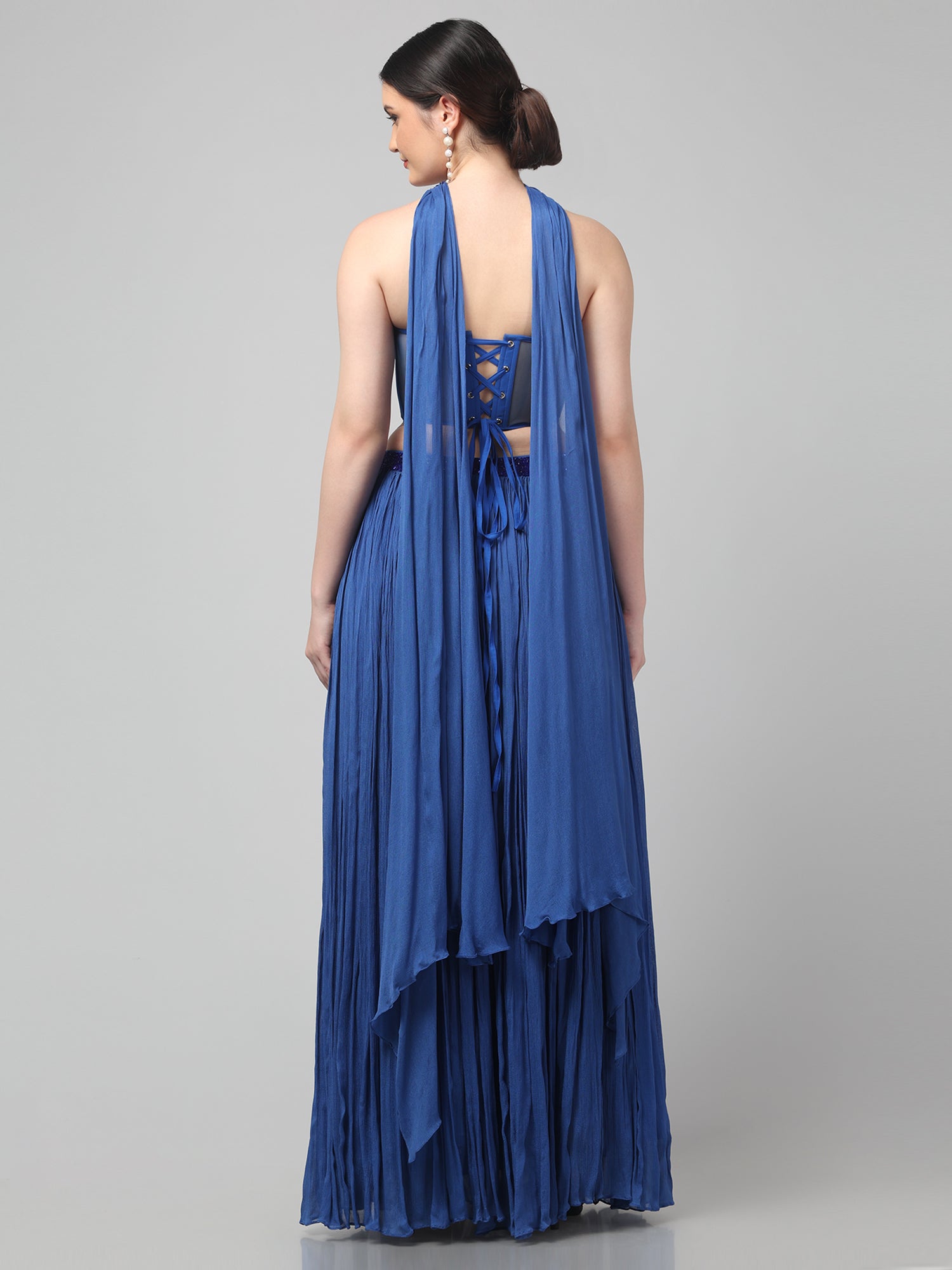 Blue Corset with pleated Skirt & Dupatta