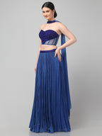 Blue Corset with pleated Skirt & Dupatta