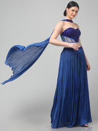 Blue Corset with pleated Skirt & Dupatta