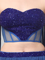 Blue Corset with pleated Skirt & Dupatta