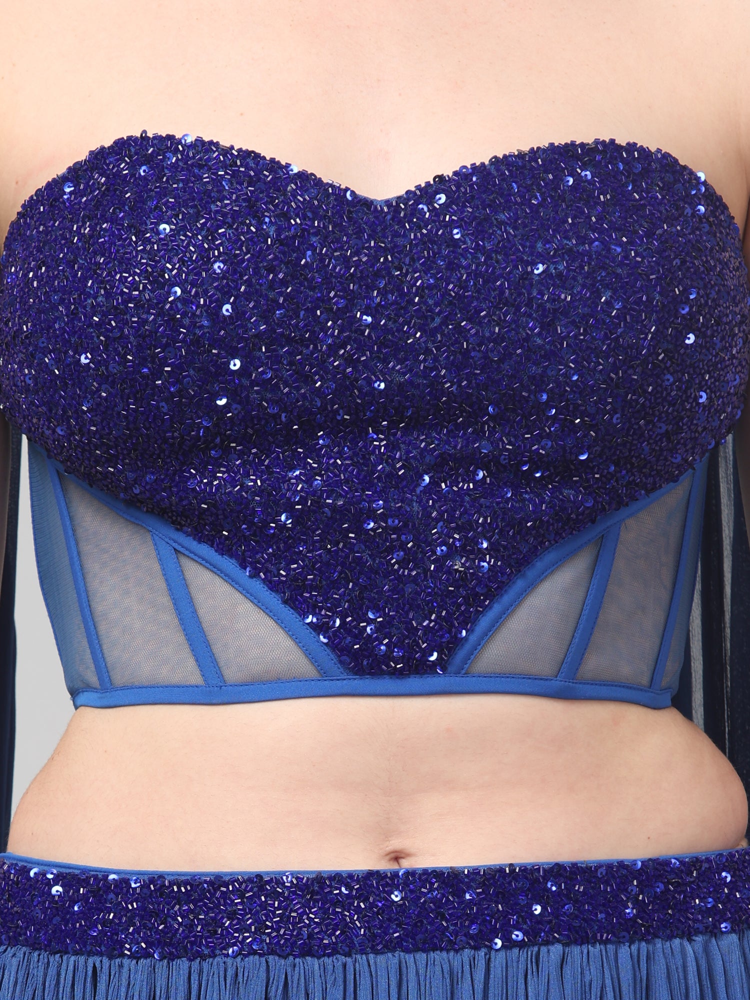 Blue Corset with pleated Skirt & Dupatta