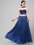 Blue Corset with pleated Skirt & Dupatta