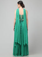 Emerald Green Corset with pleated Skirt & Dupatta