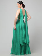 Emerald Green Corset with pleated Skirt & Dupatta