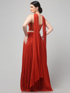 Rust Orange Corset with pleated Skirt & Dupatta