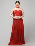 Rust Orange Corset with pleated Skirt & Dupatta