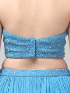 Sky-blue Corset with pleated Skirt & Dupatta