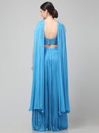 Sky-blue Corset with pleated Skirt & Dupatta