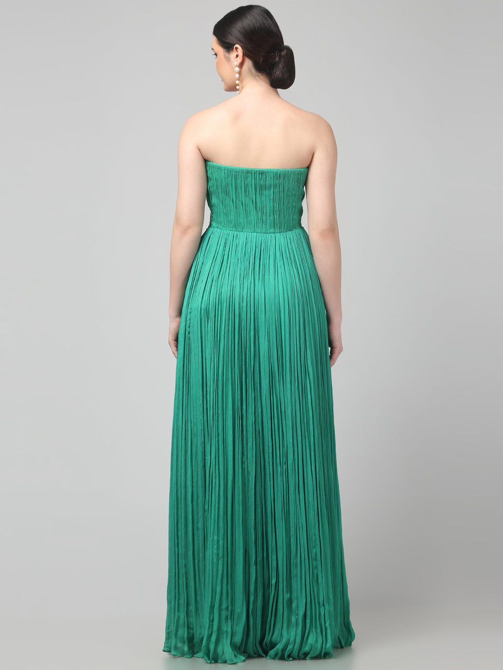 Off-shoulder Emerald Green Pleated Gown