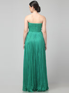 Off-shoulder Emerald Green Pleated Gown