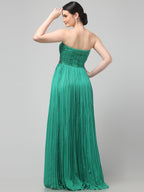 Off-shoulder Emerald Green Pleated Gown
