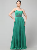 Off-shoulder Emerald Green Pleated Gown