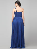 Blue One-Shoulder Pleated Gown