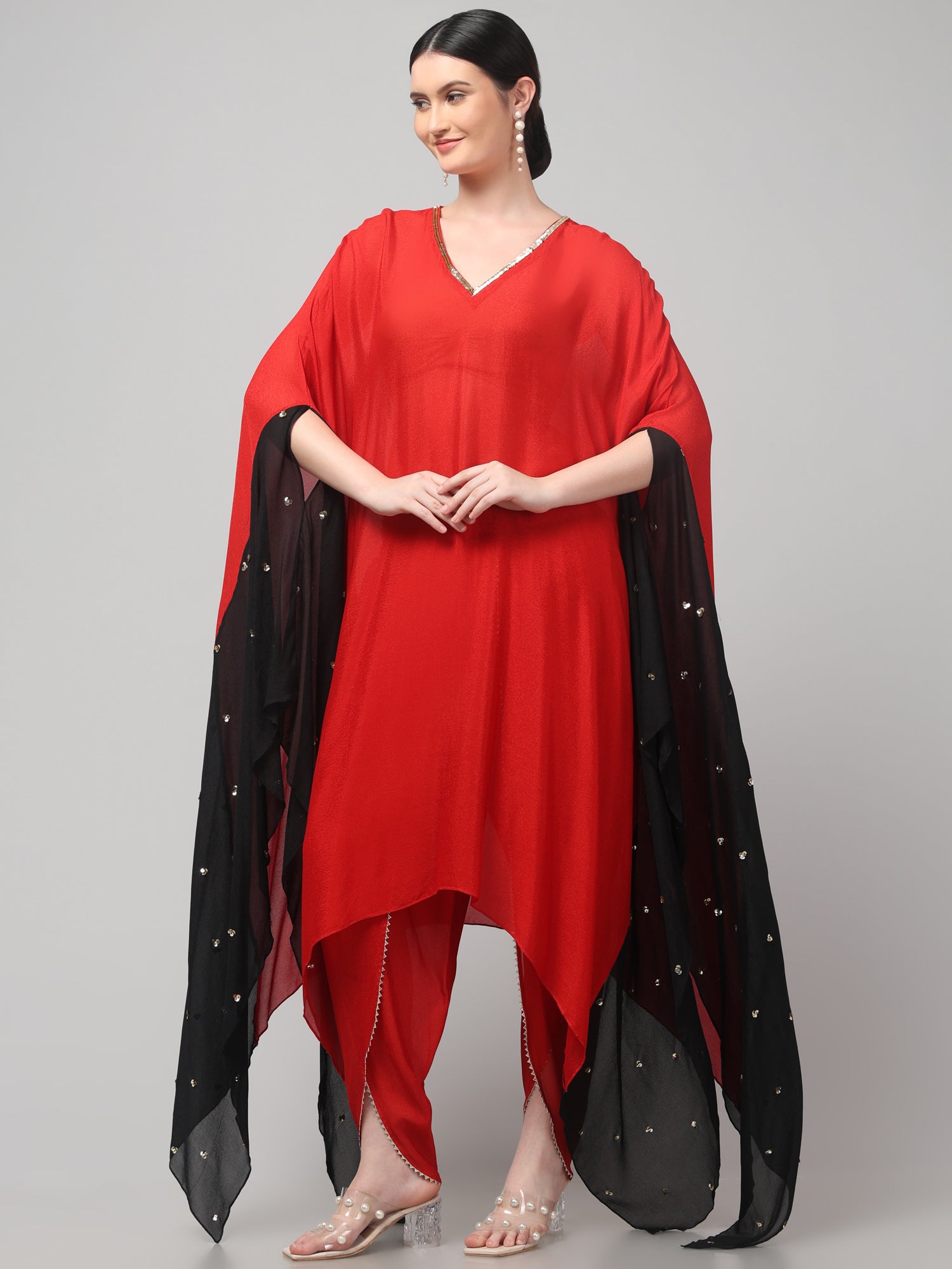 Two-Tone Asymmetric Kaftaan with Dhoti style Bottom