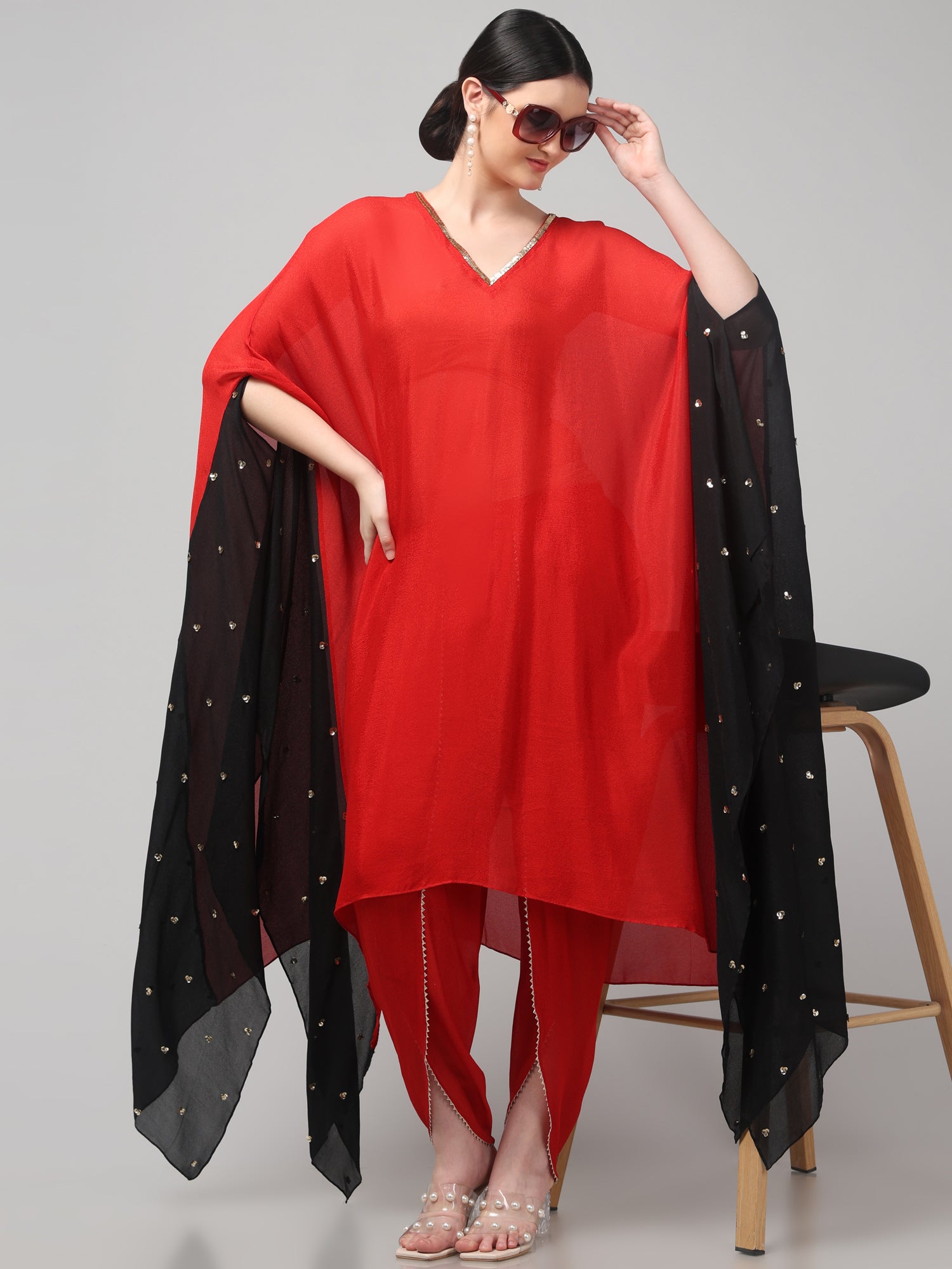 Two-Tone Asymmetric Kaftaan with Dhoti style Bottom