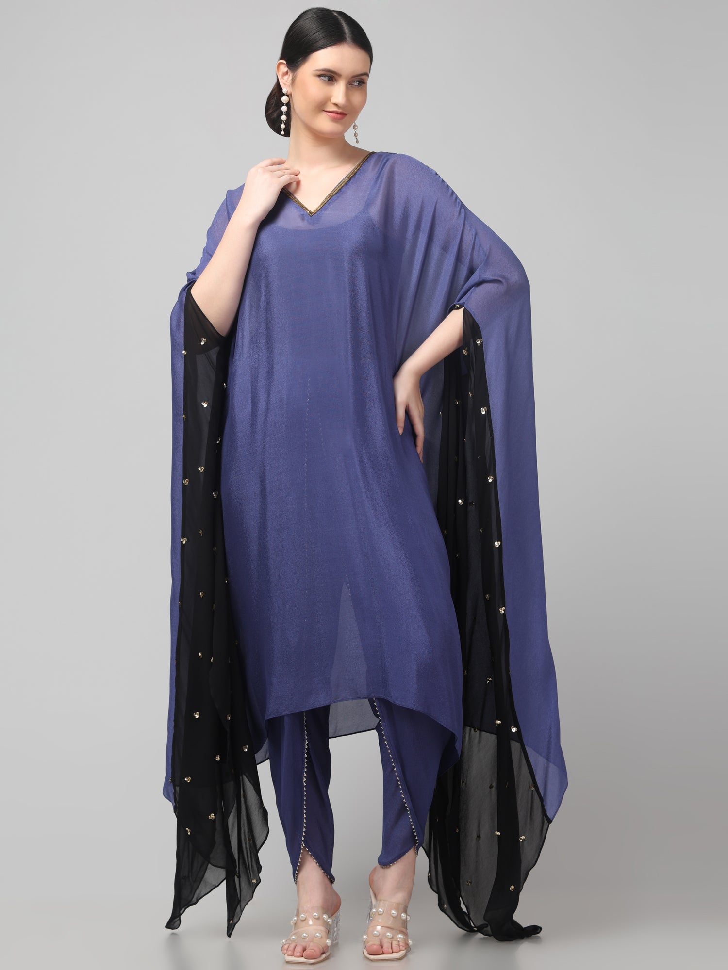 Two-Tone Asymmetric Kaftaan with Dhoti style Bottom