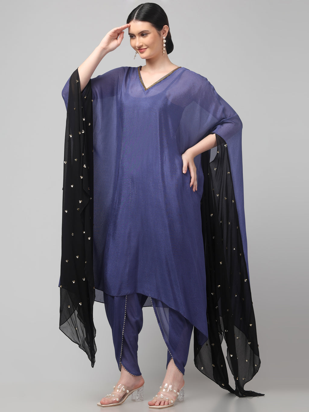 Two-Tone Asymmetric Kaftaan with Dhoti style Bottom