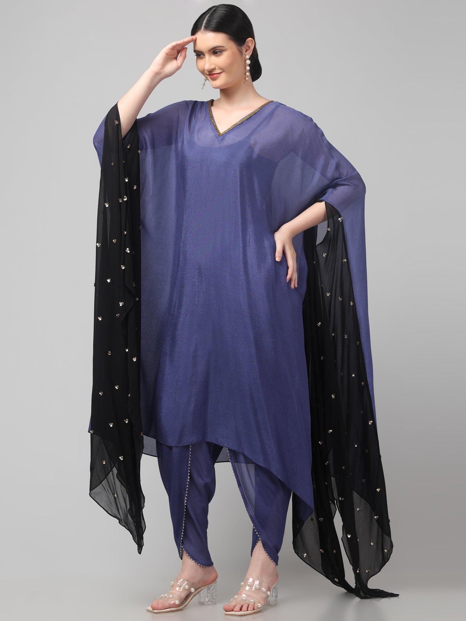 Two-Tone Asymmetric Kaftaan with Dhoti style Bottom