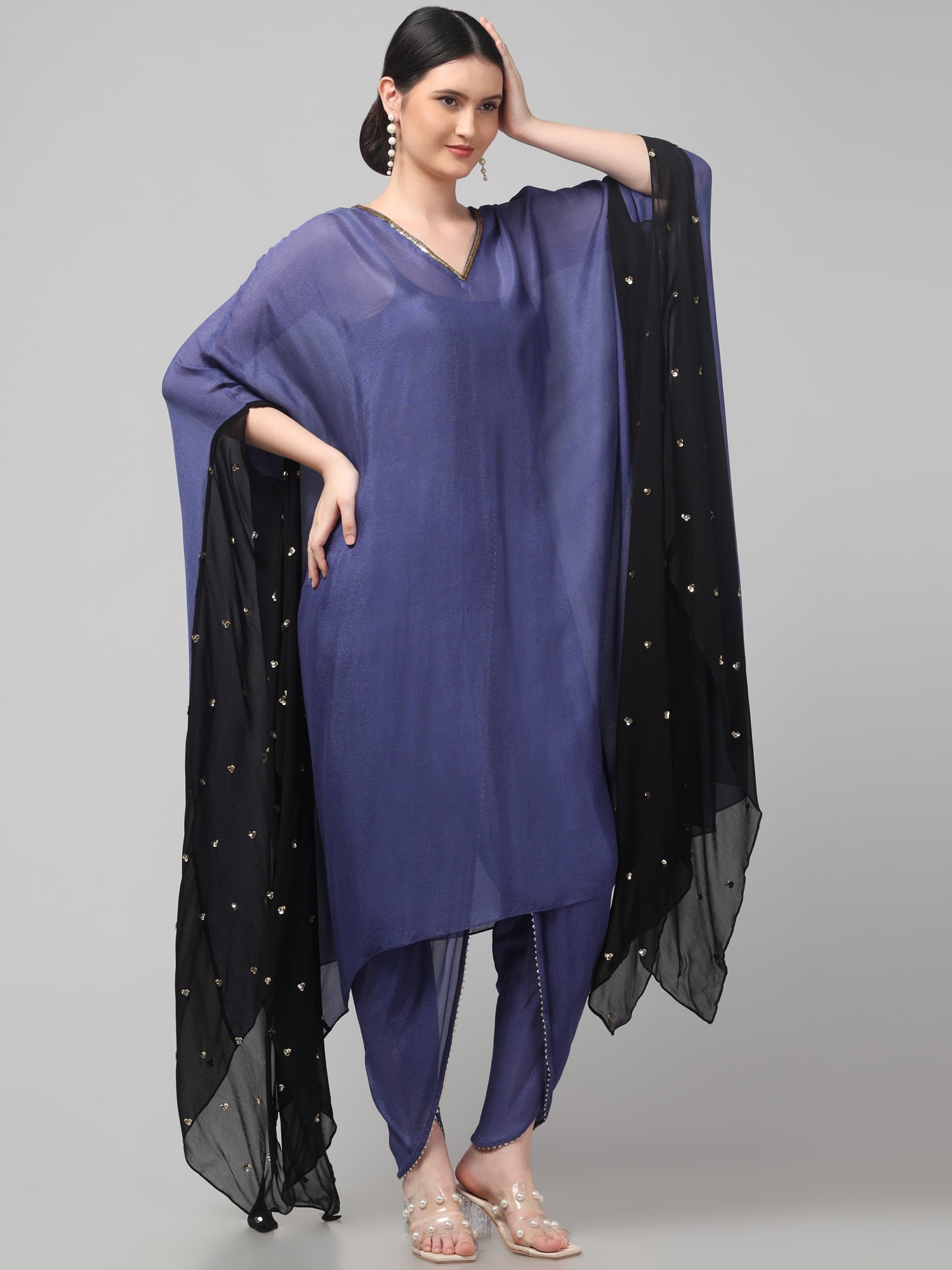 Two-Tone Asymmetric Kaftaan with Dhoti style Bottom