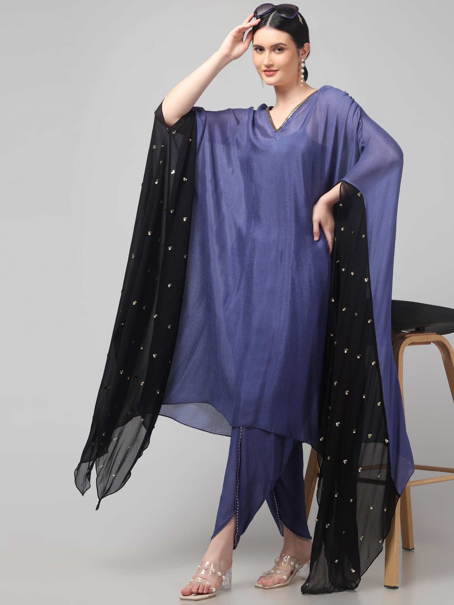Two-Tone Asymmetric Kaftaan with Dhoti style Bottom