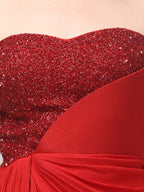 Red Embellished Strapless Saree Gown with Drape Detail