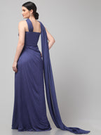 Royal Purple Embellished Strapless Saree Gown with Drape Detail