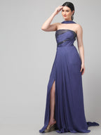 Royal Purple Embellished Strapless Saree Gown with Drape Detail
