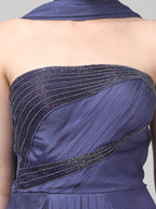 Royal Purple Embellished Strapless Saree Gown with Drape Detail