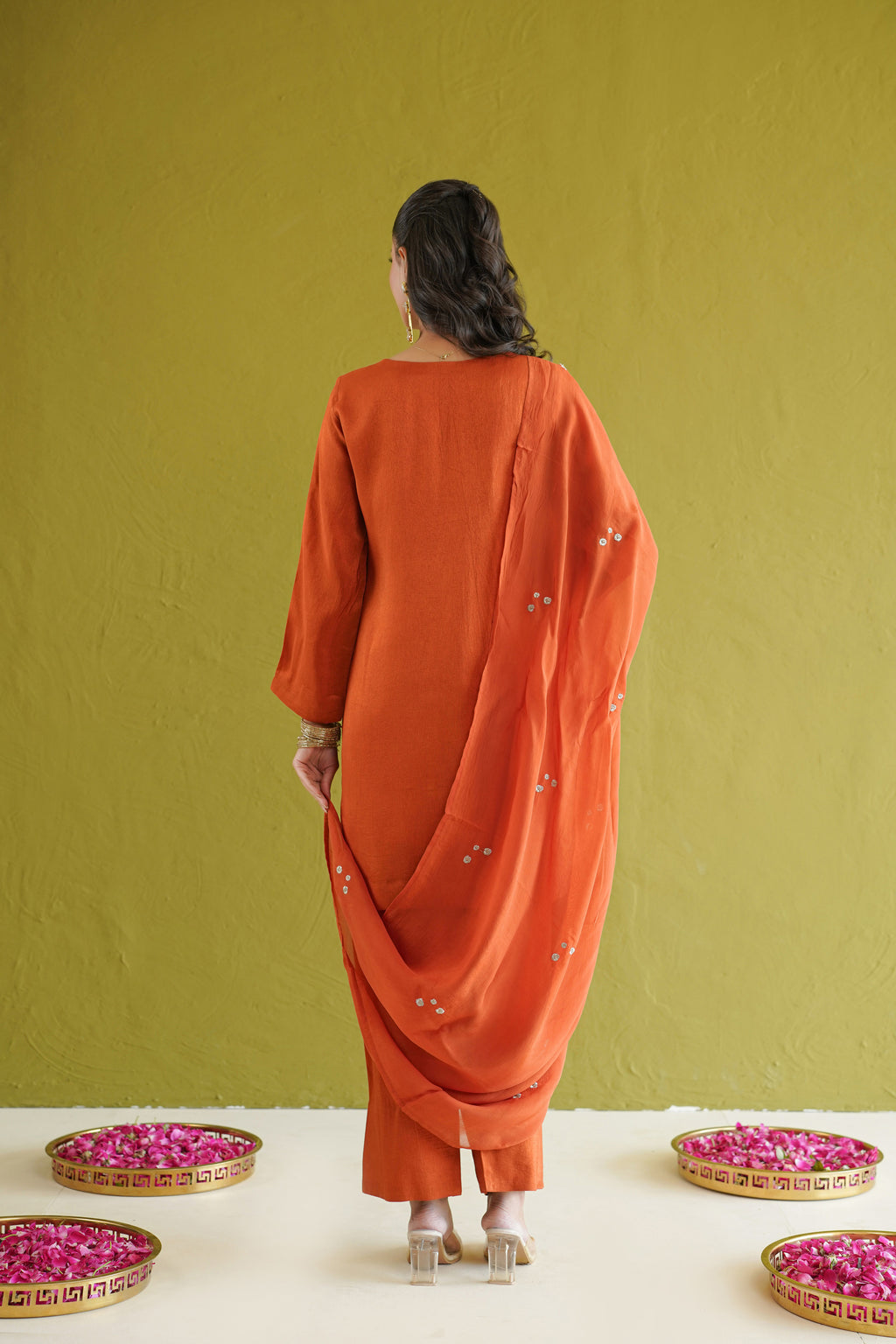 Rust Embroidered Farshi Set