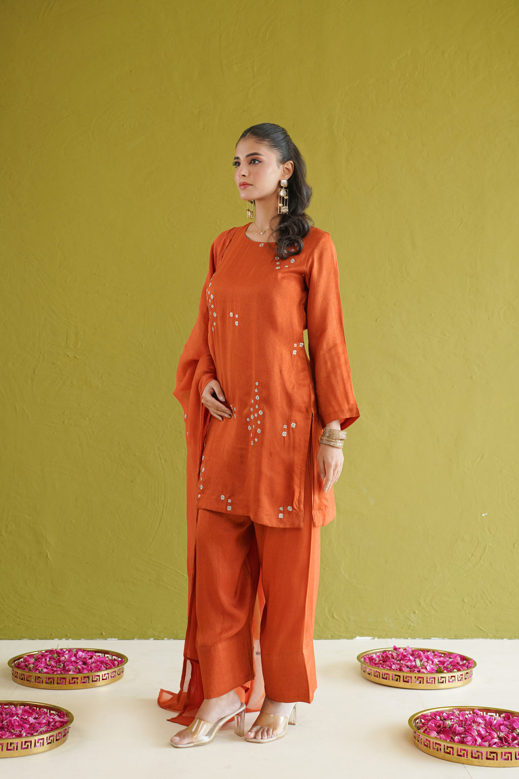 Rust Embroidered Farshi Set