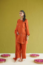 Rust Embroidered Farshi Set