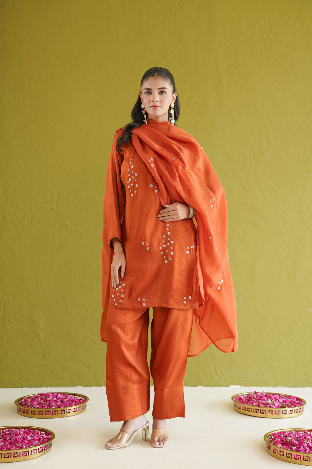 Rust Embroidered Farshi Set