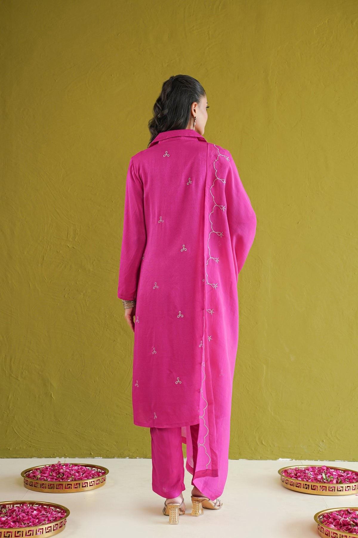 Fuchsia Pink Embroidered Suit Set
