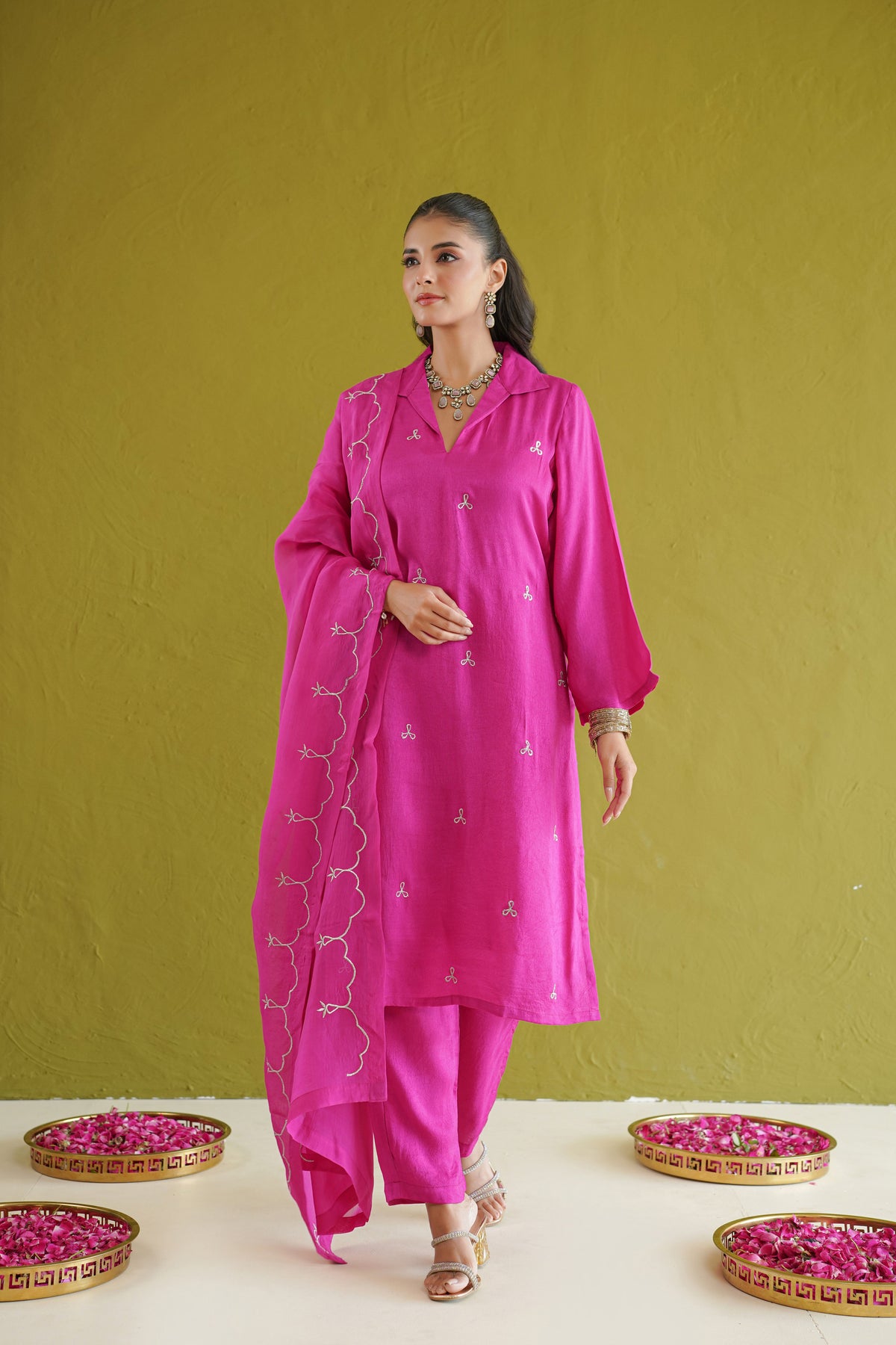 Fuchsia Pink Embroidered Suit Set